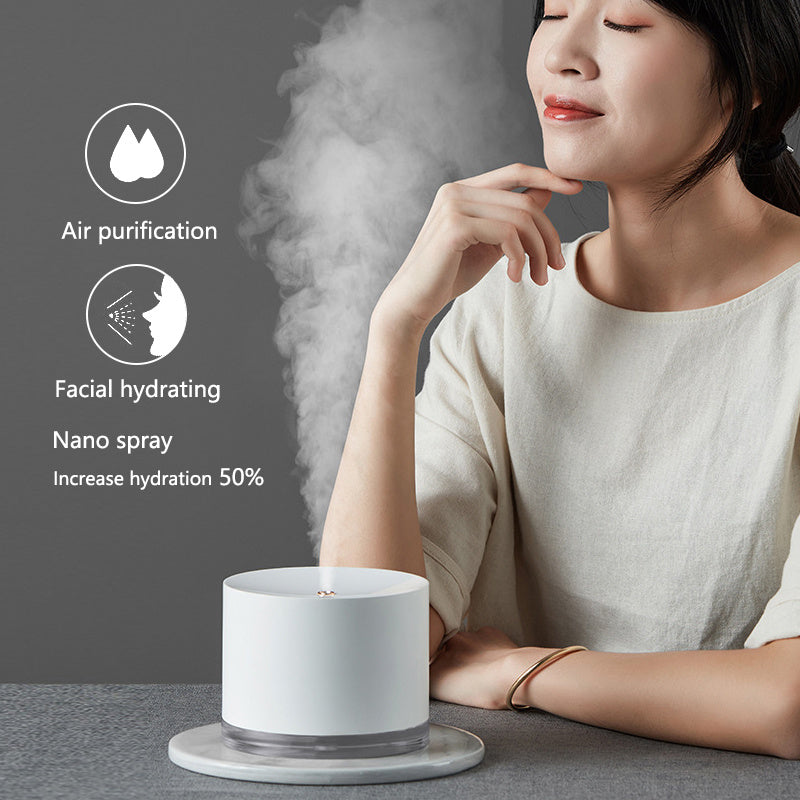 Wireless Air Humidifier Diffuser showing USB ultrasonic design and portable size